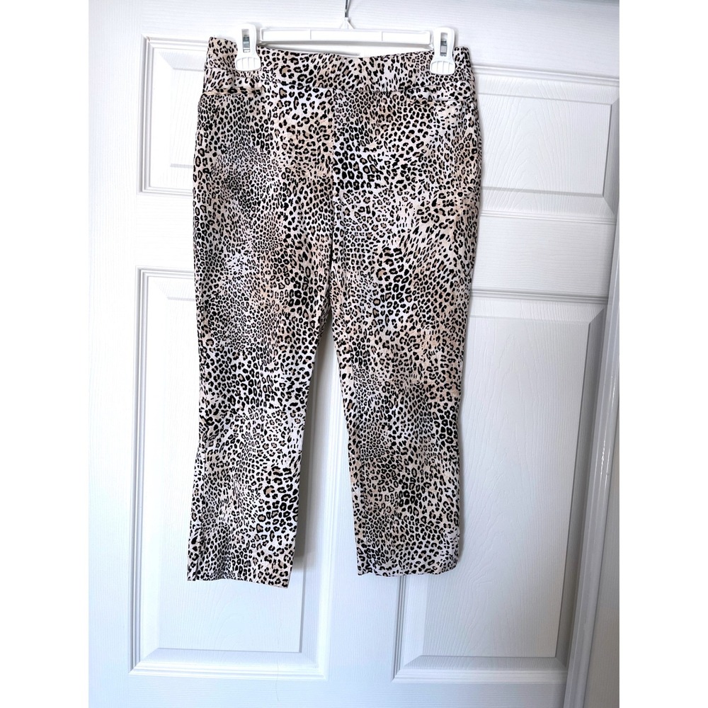 Chico's Animal Print Pullon Capris WomensBeige Leopard Print Size 4 see size cht